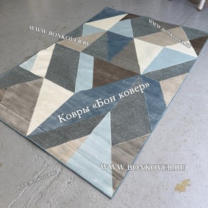 Тонкий Ковер из Артшелка Дизайн 39 Синий с Коричневым